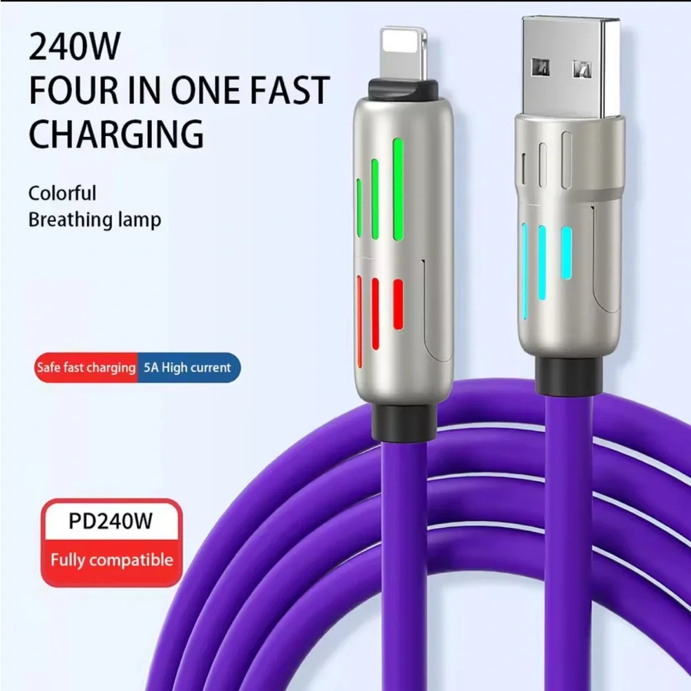 NIB ✌️240W 2-IN-2✌️Fast data cable charger >> 4-in-1 >> purple/black/blue